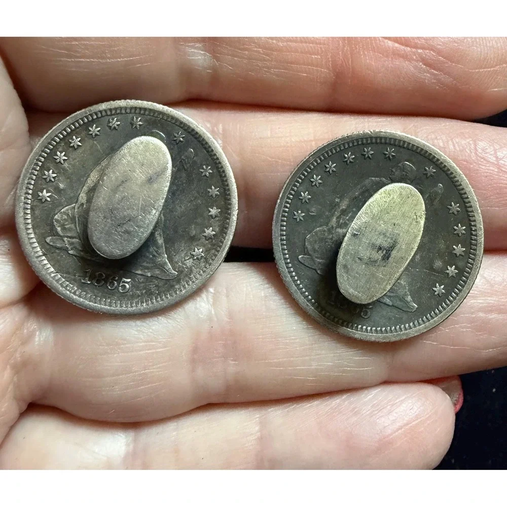 Victorian Love Token 1865 Coin Silver Half Dollar Button Studs